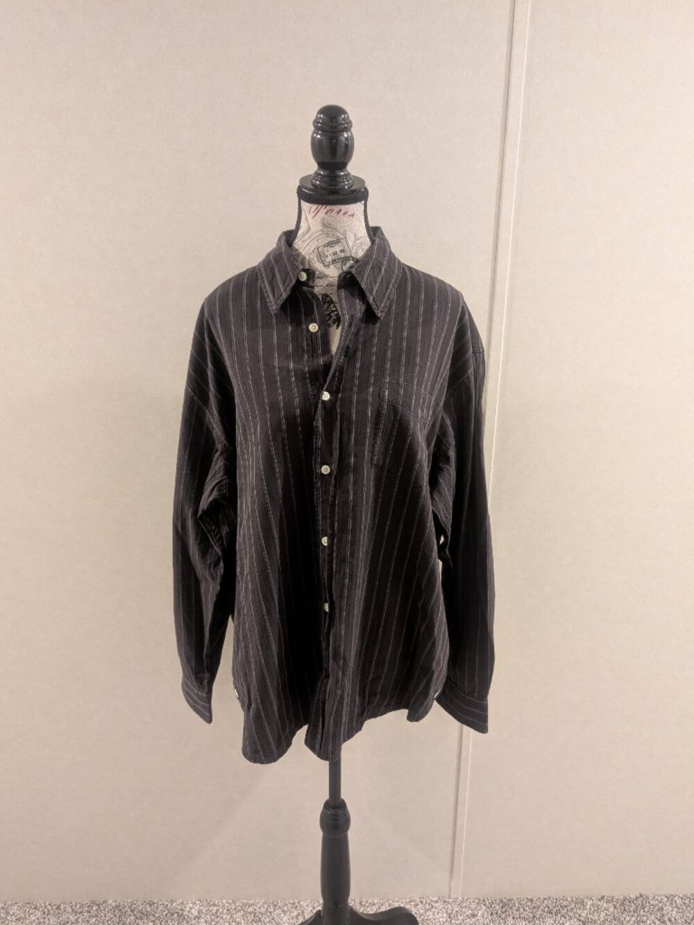 Old Navy Black Striped Button Down Shirt Men's XL Long Sleeve Casual Cotton - Picture 1 of 12